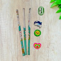 Lot de 7 articles de papeterie créative pour enfants, motif dessin animé, idéal pour l'école primaire, cadeau parfait, ensemble de crayons et fournitures scolaires