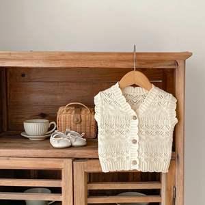 Musim semi musim gugur bayi balita gadis hook 100% katun V-Neck rompi Tank Sweater bayi kardigan rajutan - Product Image 2