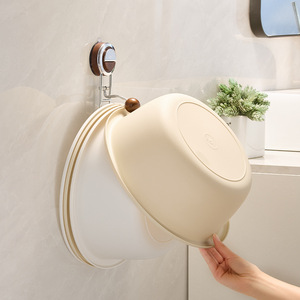 Suction Cup Hook With Wooden Ball Wall Mounted Basin Storage Rack Easy Installation For Bathroom Use - Product Image 4