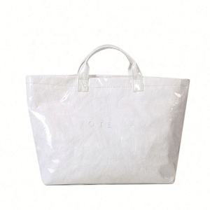 Prêt à expédier sac fourre-tout bleu étanche de grande capacité mode PVC Dupont papier lavé Kraft élégant fée amour Style sac à provisions - Product Image 2