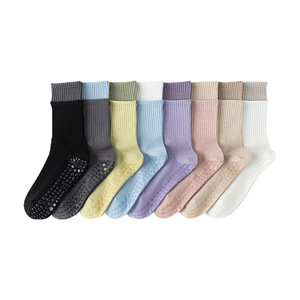 Yoga Socks Non Slip Pure Cotton Mid Calf Double Ribbed Cuffs For Yoga Pilates Indoor Exercise - Product Image 5