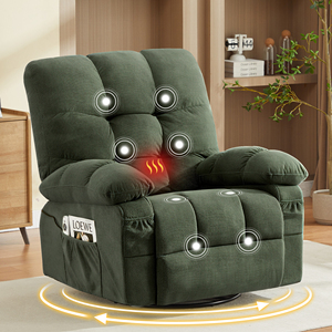 Fauteuil inclinable pivotant moderne en tissu avec pieds en bois et métal, massage, vibration, chauffage lombaire, pour adultes, capacité 350 LBS, canapé simple surdimensionné - Product Image 2