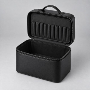 <b>Vanity</b> Case Structured Train Case Makeup <b>Bag</b> with Top Handle and Brush Panel PU Leather Custom Logo - Product Image 3