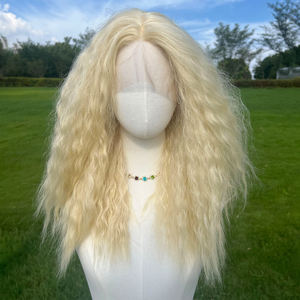 Femme Blonde Moelleux Dentelle <span class=keywords><strong>Cheveux</strong></span> Simulation Naturel Européen Américain Vent Explosion Perruque 20 pouces Haute Température Soie SM9177 - Product Image 5