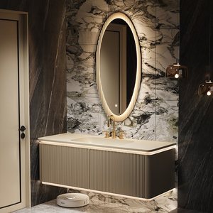 Modern Light Luxury Lacquer MDF <b>Wall</b>-Mounted Vanity Combo Integrated Basin Moisture-Proof Smart <b>Mirror</b> Bathroom Cabinet - Product Image 2