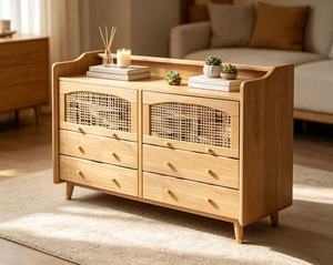 Midcentury Modern Birch Wood Dresser <b>6</b>-<b>Drawer</b> Storage Chest Freestanding Living Room Cabinet - Product Image 1