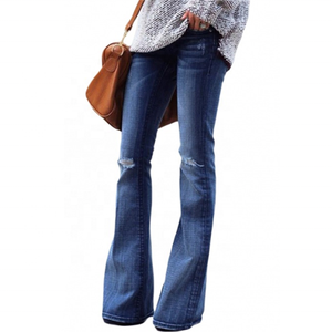 2022 femmes jean extensible Bootcut Fit vêtements doux déchiré grand Denim cloche bas pantalon taille haute en détresse femmes Flare jean