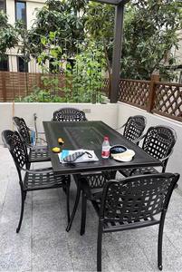 طاولة طعام مزدوجة من الفحم المصبوب من الألومنيوم ، طاولة طعام خارجية قوية مع مشاوي للشواء - Product Image 5