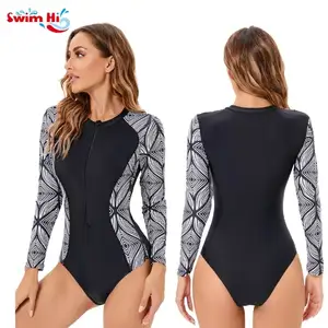 Volledig Rits Zomerpak Met Lange Mouwen Surfsuit Sublimatie Een Stuk Vrouw Badpak Badkleding Badpakken