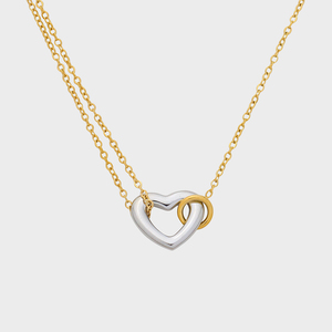 Collana Minimalista da Donna con Doppio Cuore Geometrico in Acciaio Inossidabile Placcato Oro 18K Antiossidante Bicolore Intrecciato - Product Image 6
