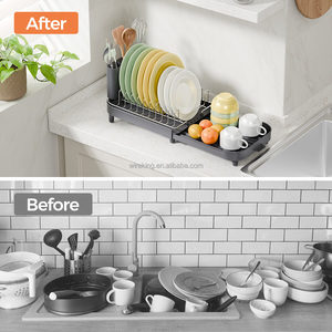 WIREKING, estante de secado de platos sobre el fregadero de acero inoxidable estirable, diseño pequeño, organizador de encimera de cocina, escurridor de platos - Product Image 3