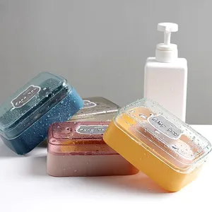 Boîte à savon de dessin animé mignon avec couvercle transparent étui portable et étanche pour égouttoir de salle de bain - Product Image 2