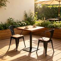 Table et chaises de salle à manger carrées modernes en bois massif avec structure en fer forgé et métal pour cafés, pubs et cantines