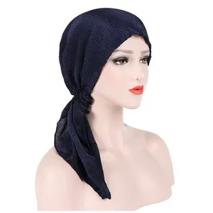 नई यूरोपीय संघ के मुड़ा शैली महिलाओं कट्टर हेडबैंड फैशन कपास मुस्लिम सिर पर दुपट्टा पगड़ी बोनट पहनने के लिए तैयार इस्लामी महिलाओं Headwrap