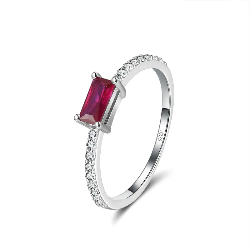 RINNTIN SR169 de diamantes de moda mujer joyería de plata de ley 925 rojo anillos de circón