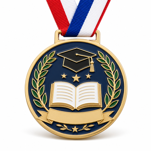 Médaille de récompense personnalisée plaquée or, médaillon scolaire en métal avec ruban pour les cadeaux de remise des diplômes des enseignants et des étudiants - Product Image 1