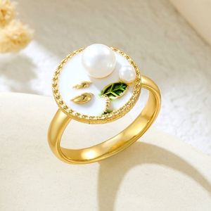 Anillo Vintage Elegant <b>Adjustable</b> Painted Drip Oil <b>Ring</b> Flower Enamel Pearl Opening <b>Ring</b> Flower Copper Micro Inlaid Enamel <b>Ring</b> - Product Image 6