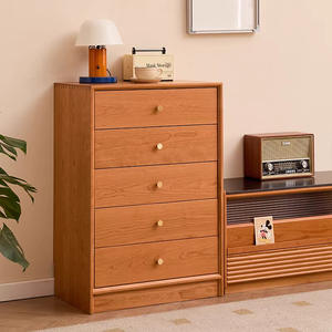 Commode à cinq tiroirs en bois massif de style japonais, bois de cerisier, style moderne minimaliste, armoire de rangement pour chambre à coucher, buffet pour salon - Product Image 2