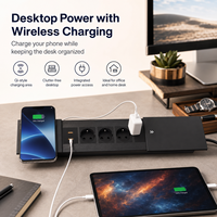 Prise de courant coulissante encastrée en aluminium modulaire personnalisable, 2 prises, multifonctionnelle, avec charge sans fil