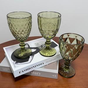 Venta al por mayor Apto para lavavajillas verde 300ml multiusos patrón prensado copa de vino <span class=keywords><strong>Vintage</strong></span> copa de boda para fiesta Hotel restaurante - Product Image 1