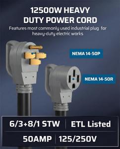 <span class=keywords><strong>สาย</strong></span>ต่อพ่วง RV ยี่ห้อ Linsheng ราคาโรงงาน ได้รับการรับรอง ETL รุ่น STW 50A NEMA 14-50 6/3+8/1 ความยาว 15 ฟุต พร้อมหูจับ - Product Image 2