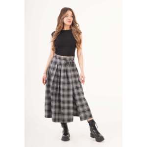 LUSTRIN Women's Gray Plaid Long <b>Skirt</b> with Elegant Belt Detail and Stylish Side Slit - Comfortable Cotton Blend Fabric for All - Product Image 5