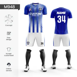 Benutzer definierte Retro-Druck Logo Nevy blau und gelb Fußball Shirt Set Jugend Fußball Trining Uniform Trikot Quick Dry Fußball Uniform