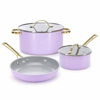 Set Peralatan Masak Aluminium Lapisan Keramik dengan Tutup dan Gagang Kaca, Set Panci dan Wajan Dapur, Mudah Dibersihkan