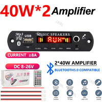 Amplificateur DC 8V-26V 2*40W, carte décodeur MP3, lecteur MP3 ALAC 80W pour module USB V5.0, radio FM AUX, enregistrement, haut-parleur en plastique