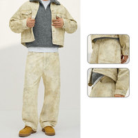 Nouveau jean vintage délavé à l'acide, effet tie-dye marbré, beige, pour homme, streetwear décontracté, jean personnalisé