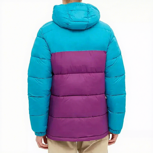 Blouson matelassé à capuche pour homme, coupe-vent, color block, fermeture éclair, décontracté, hiver, polyester, coupe classique - Product Image 3