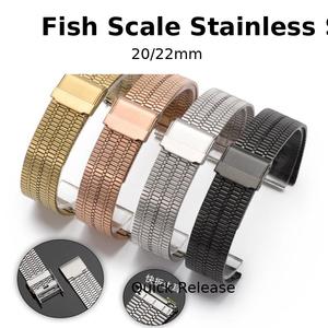 Bracelet de montre en acier inoxydable à écailles de poisson 20mm 22mm, attache rapide, fermoir double poussoir, bracelet de remplacement, finition polie - Product Image 1