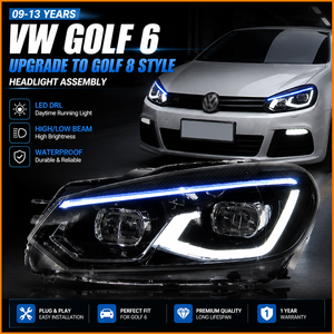 Conjunto de Faros LED para VW Golf 6 MK6 5k1, Estilo MK8, Lente de Proyector Dual Bi-LED, Señal de Giro Secuencial, DRL, Plug and Play, 2009-2012 - Product Image 2
