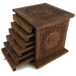 Ensemble de six sous-verres en bois avec support finement sculpté conçu parfaitement pour la maison et le bureau de l'Inde - Product Image 1