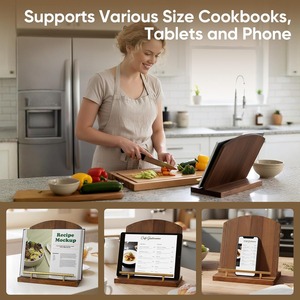 Support de livre de recettes en bois réglable et portable personnalisé pour la cuisine, support de livre de recettes en bois massif pour le bureau - Product Image 4