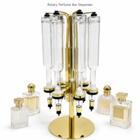 Présentoir de Parfums Rotatif Doré pour Magasin avec 6 Têtes de Pompe Distributrices de Parfum, MOQ 1 Pièce