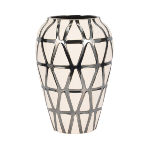 Architectural Vase Geometric <b>Grid</b> Design <b>Metal</b> Decorative Flower Vase for Living Room Home Accents - Product Image 3
