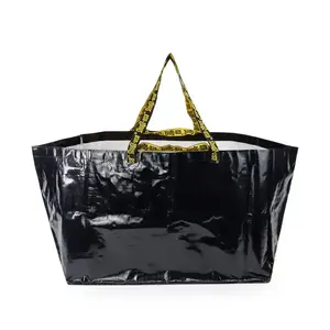 Fabrika toptan boy plastik PP dokuma çanta ile çift kolu özel Logo ile alışveriş çantası alışveriş tekne şekli çanta