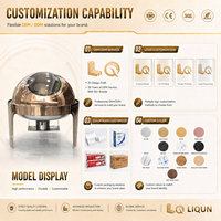 Chauffe-Plat Hydraulique Visuel LQ 6L Or Rose Rond en Acier Inoxydable avec Couvercle en Verre, Réchaud Alimentaire Épaissi pour Buffet Hôtelier, Vente en Gros