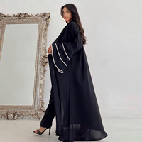 Nouvel Abaya Kimono de Dubaï Arabe, Robe Musulmane Modeste Ouverte à Perles, Vêtement Islamique de Luxe pour Femme, Maxi Robe Abaya