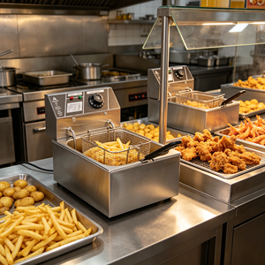 Friteuse sans fumée de qualité commerciale – Appareil de cuisson pour frites, gaufres, poulet frit – Idéal pour la restauration rapide - Product Image 1