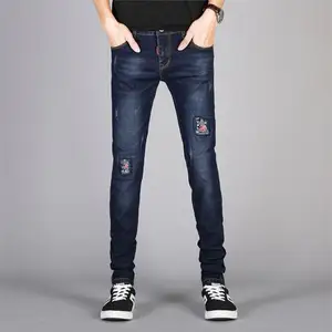 漂白スクラップ Suppliers-ストリートウェアメンズポケット付き刺Embroideryロゴ中古メンズスキンデニムスクラップレッグファッションデザイン安いジーンズ