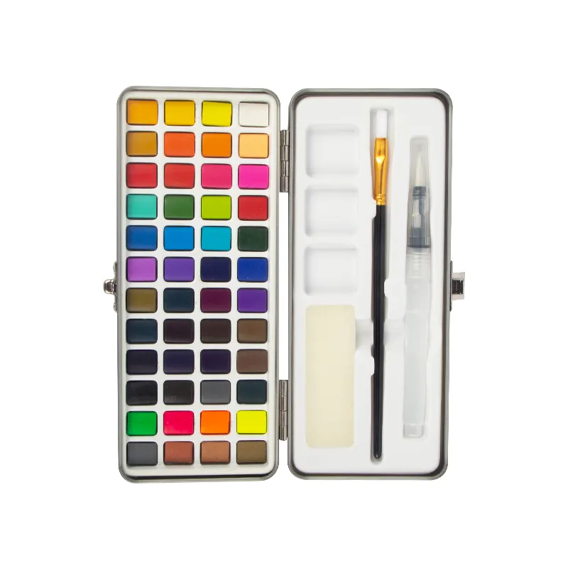 水彩絵の具セット48色、ウォーターブラシペンとドローイングペンシル付き、塗装に最適なスターターキット
