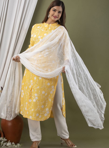 Yellow Kurta <b>Pant</b> Dupatta Set Embroidered Ethnic Suit Set Traditional Wear Stylish Festive Outfit Daily Wear Fashion Set - Product Image 5