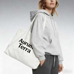 Sacs de courses promotionnels réutilisables imprimés avec un logo personnalisé, sacs de courses en toile de coton polyester uni - Product Image 1