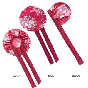 Ready to Ship Women Outdoor Daily Use Sleep <b>Bonnet</b> Beauty Flower Pattern Satin with Tie Large Size Four Seasons Night Cap - Product Image 3