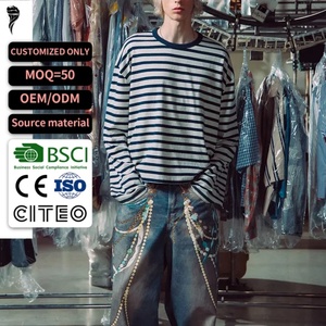 Camiseta de Manga Larga a Rayas Blancas y Azules para Hombre, Nueva Colección 2026, Estilo Casual Oversize, Servicio Personalizado OEM ODM - Product Image 1
