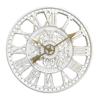 Vente chaude Grande Taille Forme Ronde Squelette Décoratif Chiffres Romains Ferme Horloge Murale Rustique