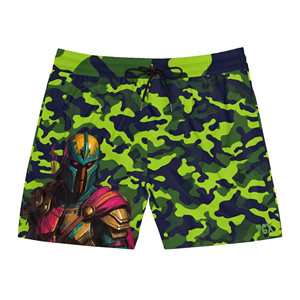 Bounty Hunter Dark Blue Neon Green Camo-Pantalones cortos de baño de longitud media para hombre - Product Image 3
