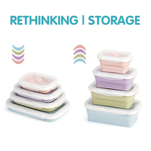 4pcs vuông ráp Hộp Ăn Trưa Set Silicone Hộp Đựng thức ăn có nắp đậy di động mở rộng Bát du lịch có thể gập lại hộp lưu trữ - Product Image 4